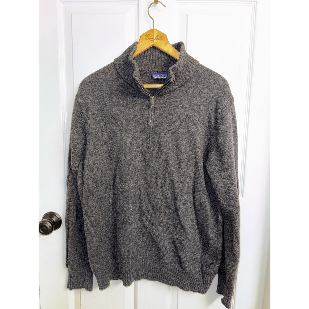 Patagonia Wool Blend !/4 Zip Pullover Sweater Tight Knit Preppy Gray Men's L